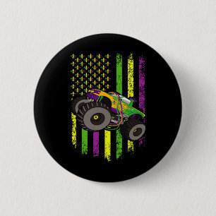 Mardi Gras Monster Truck Beads American Flag Shirt 2 Inch Round Button