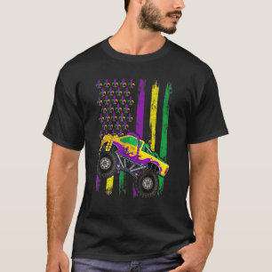 Mardi Gras Monster Truck Beads Flag Kids Boys 1 T-Shirt
