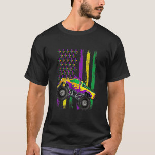 Mardi Gras Monster Truck Beads Flag Kids Boys T-Shirt
