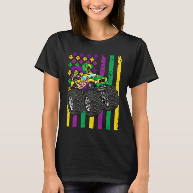 Mardi Gras Monster Truck Jester Beads Flag  Kids B T-Shirt (Front)