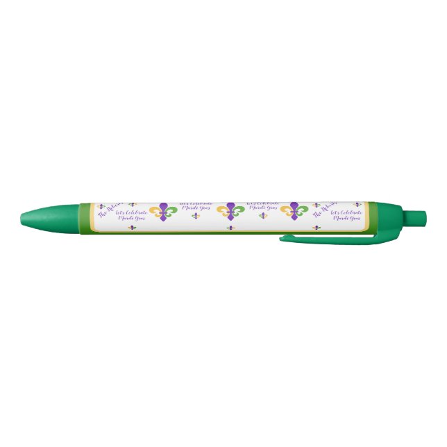 Mardi Gras NAME Green Gold Purple Fleur de Lis Black Ink Pen (Bottom)