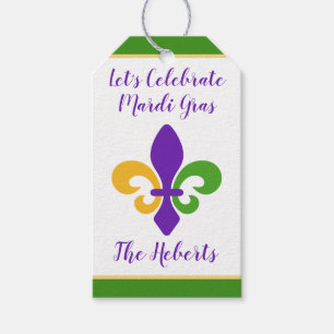 Mardi Gras NAME Green Gold Purple Fleur de Lis Gift Tags
