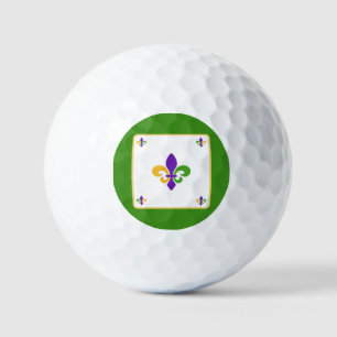 Mardi Gras NAME Green Gold Purple Fleur de Lis Golf Balls