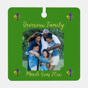 Mardi Gras NAME Green Gold Purple Fleur de Lis Metal Ornament