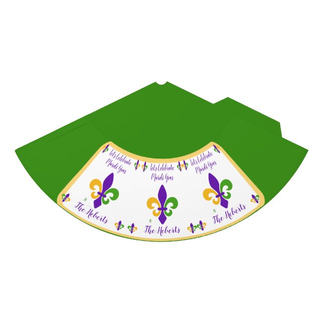 Mardi Gras NAME Green Gold Purple Fleur de Lis Party Hat (Front)