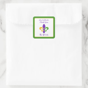 Mardi Gras NAME Green Gold Purple Fleur de Lis Square Sticker