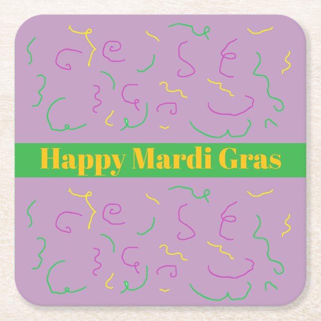 Mardi Gras Napkins Square Paper Coaster (Front)