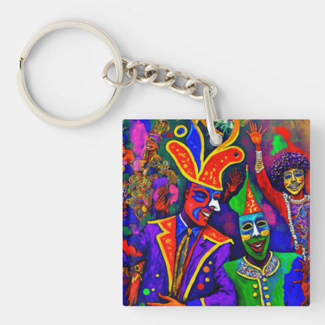 Mardi Gras New Orleans Abstract Art Keychain (Front)