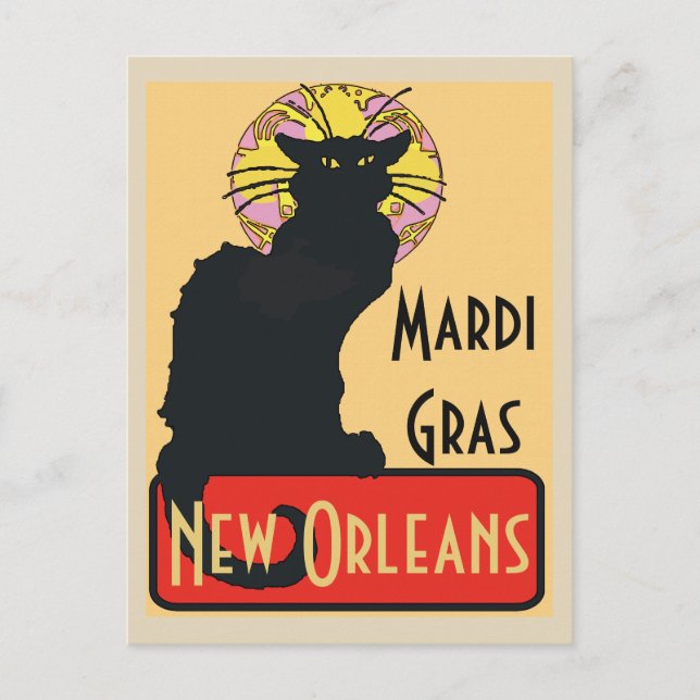 Mardi Gras New Orleans Chat Noir Edit Text  Poster Postcard (Front)