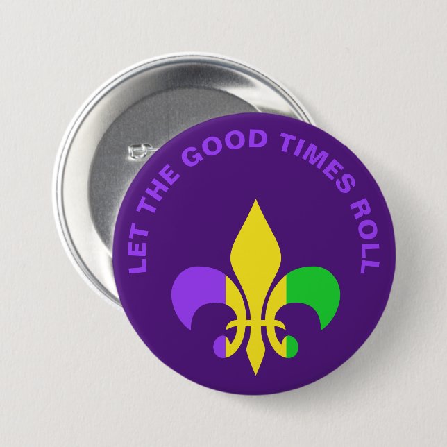 Mardi Gras New Orleans Louisiana Fleur-de-Lis 3 Inch Round Button (Front & Back)