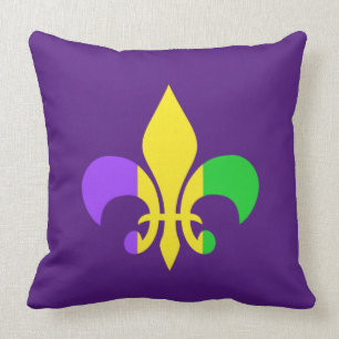 Mardi Gras New Orleans Louisiana Fleur-de-Lis Throw Pillow