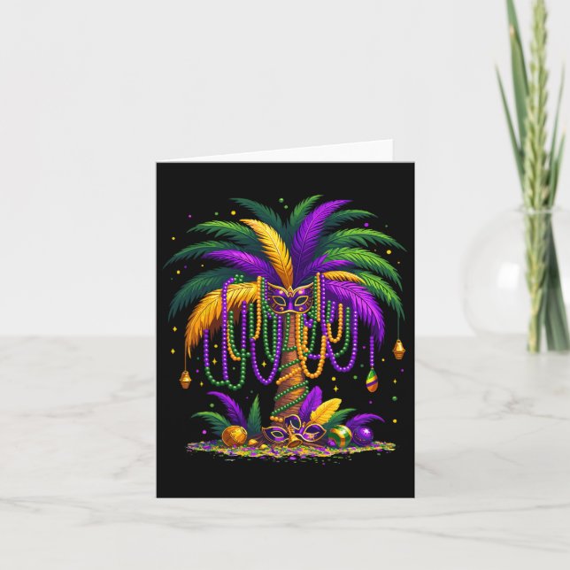 Mardi Gras Palm Tree Hawaiian Tropical Party Men W Card (Front)
