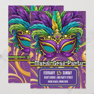 Mardi Gras Parade and Party Mask  Invitation