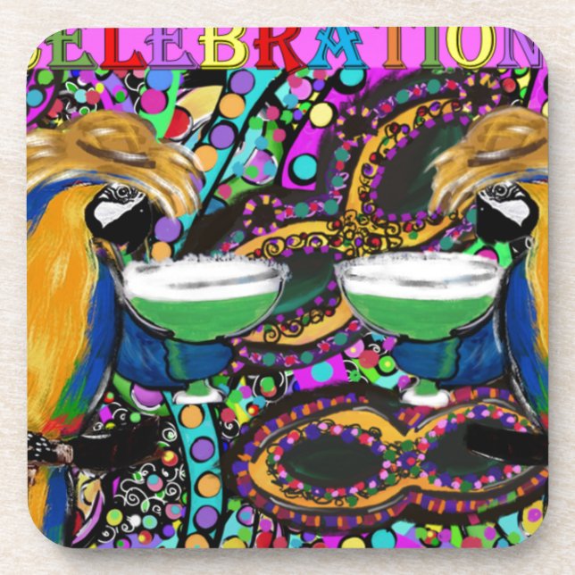 Mardi Gras Parrots Coaster (Front)