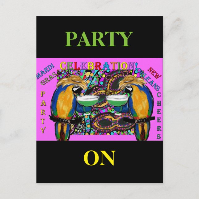 Mardi Gras Parrots Postcard (Front)