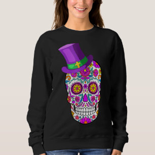 Mardi Gras Party Apparel Sugar Skull With Mardi Gr Sweatshirt