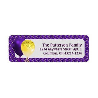 Mardi Gras Party Balloons and Argyle Pattern Label