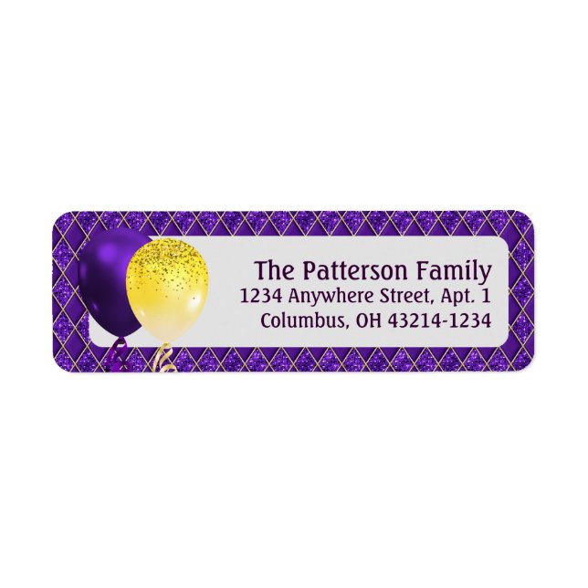 Mardi Gras Party Balloons and Argyle Pattern Label (Front)