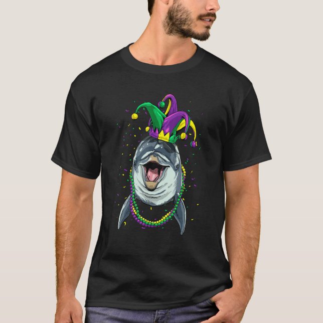 Mardi Gras Party Carnival Jester Dolphin Whale Dol T-Shirt (Front)