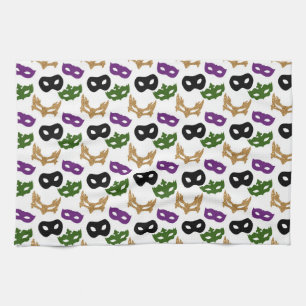 Mardi Gras Party Colourful Carnival Masks NOLA Kitchen Towel