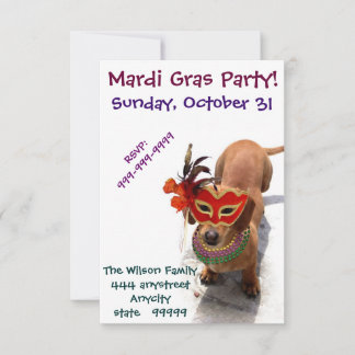Mardi Gras Party Dachshund dog invitation