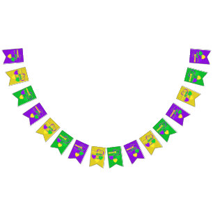 Mardi Gras Party Hearts New Orleans Carnival Bunting Flags