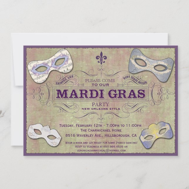 Mardi Gras Party Invitation (Front)