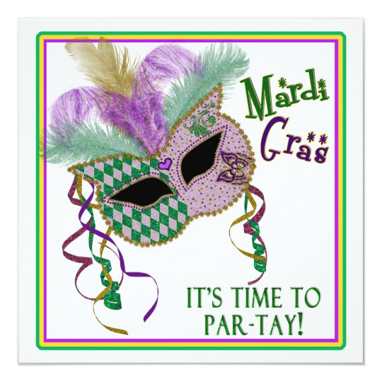 MARDI GRAS PARTY INVITATION - MASK - SQUARE