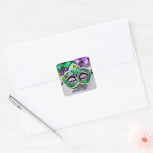 Mardi Gras Party Mask And Beads Square Sticker