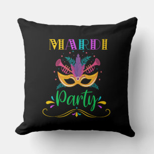 Mardi Gras Party Mask – Festive & Colourful Throw Pillow