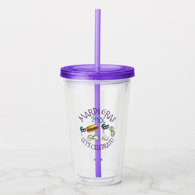 Mardi Gras Party New Orleans Beignet Mask Beads Acrylic Tumbler (Front)