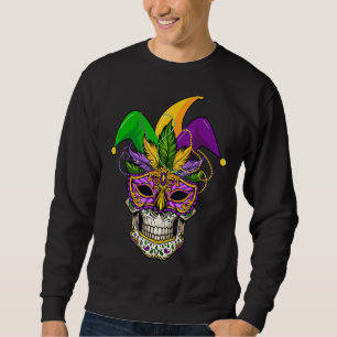 Mardi Gras Party Sugar Skull Mask And Hat Funny Ca Sweatshirt