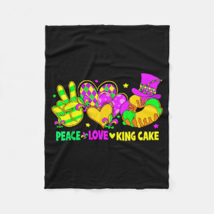 Mardi Gras Peace Love King Cake Funny Party Carniv Fleece Blanket