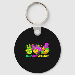 Mardi Gras Peace Love King Cake Funny Party Carniv Keychain