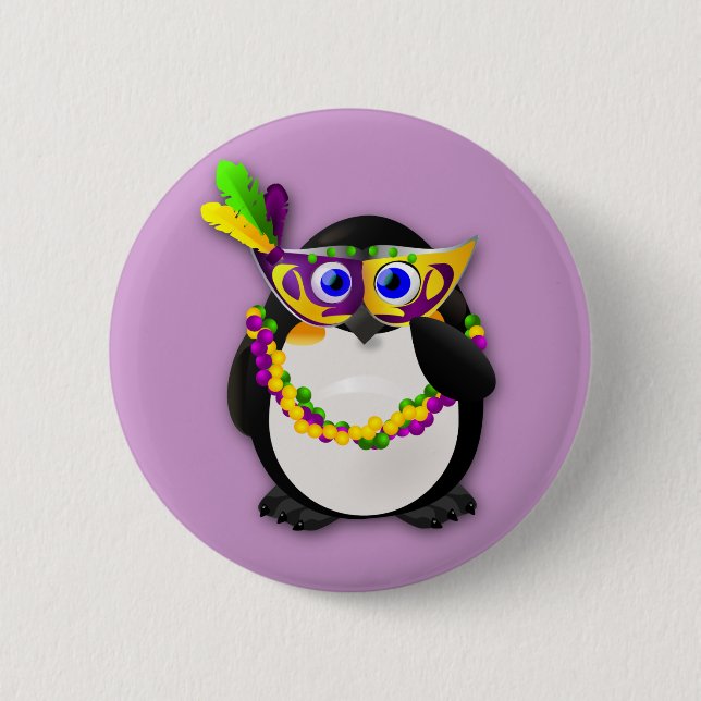 Mardi Gras Penguin 2 Inch Round Button (Front)