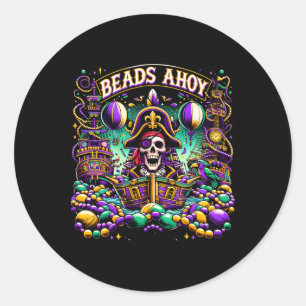 Mardi Gras Pirate Beads Ahoy Ship Classic Round Sticker