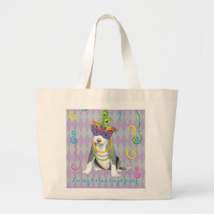 Mardi Gras Pit Bull Terrier Large Tote Bag