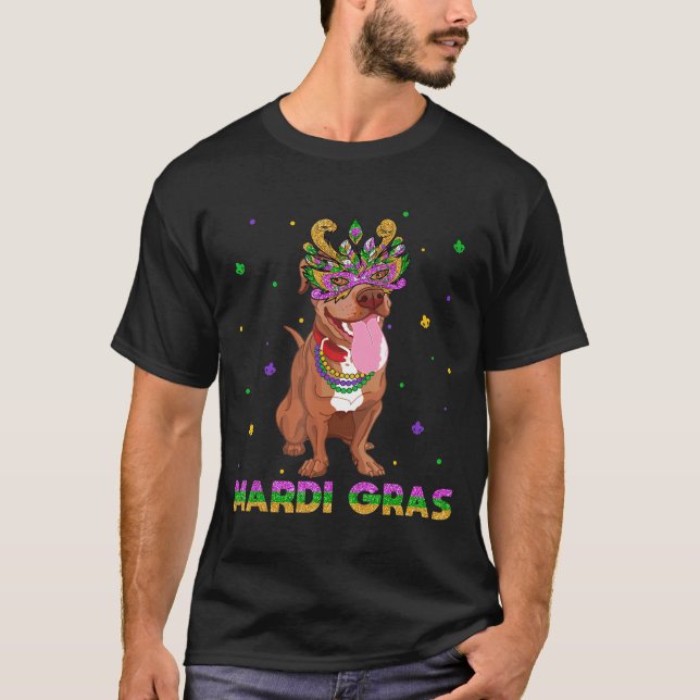 Mardi Gras Pitbull Mask And Beads T-Shirt (Front)
