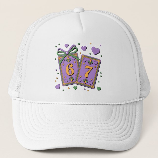 Mardi Gras Playing Cards Six Seven Deck Trucker Hat (Front)