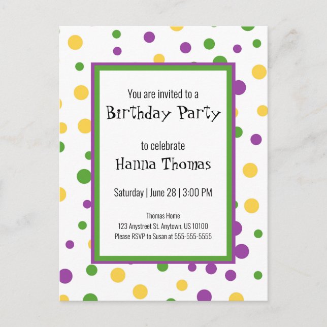 Mardi Gras Polka Dot Jouer Invitation Anniversaire (Devant)