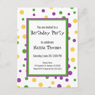 Mardi Gras Polka Dot Playful Birthday Invitation