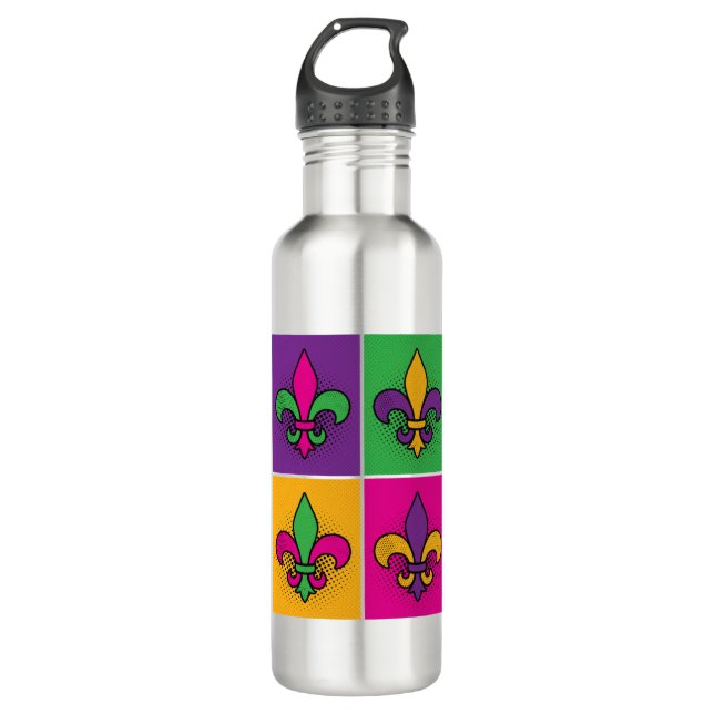 Mardi Gras Pop Art Fleur de Lis 710 Ml Water Bottle (Front)