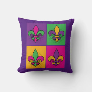 Mardi Gras Pop Art Fleur de Lis Throw Pillow