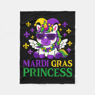 Mardi Gras Princess New Orleans Cute Unicorn Girl  Fleece Blanket