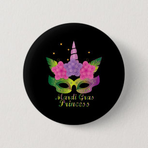 Mardi Gras Princess T Shirt With Flower Unicorn Ma 2 Inch Round Button