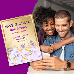 Mardi Gras Purple and Gold   Soft Purple Floral Save The Date