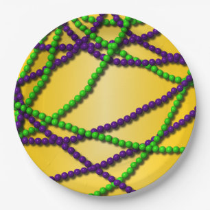 Mardi Gras Purple and Green Beads Paper Plate