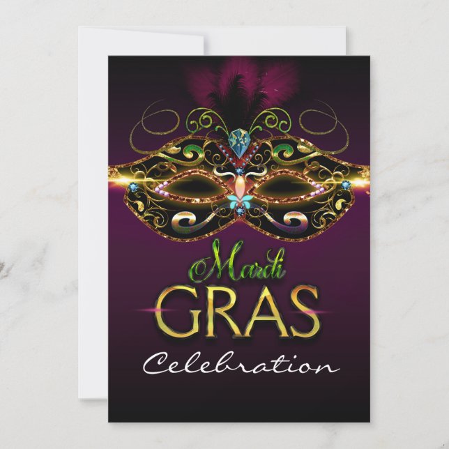 MARDI GRAS Purple Colourful Mask Party Invitations (Front)