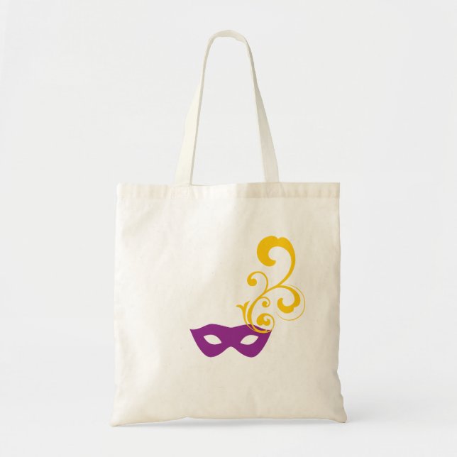 Mardi Gras Purple & Gold Mask Tote Bag (Front)