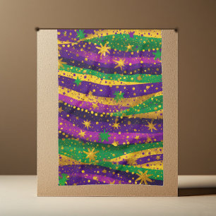 Mardi gras Purple Green Gold Stars Stripes Vibrant Kitchen Towel